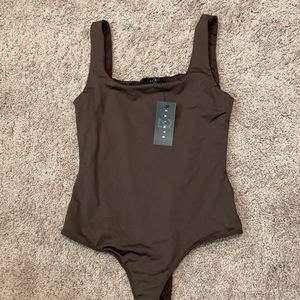 Brown Square neck Bodysuit